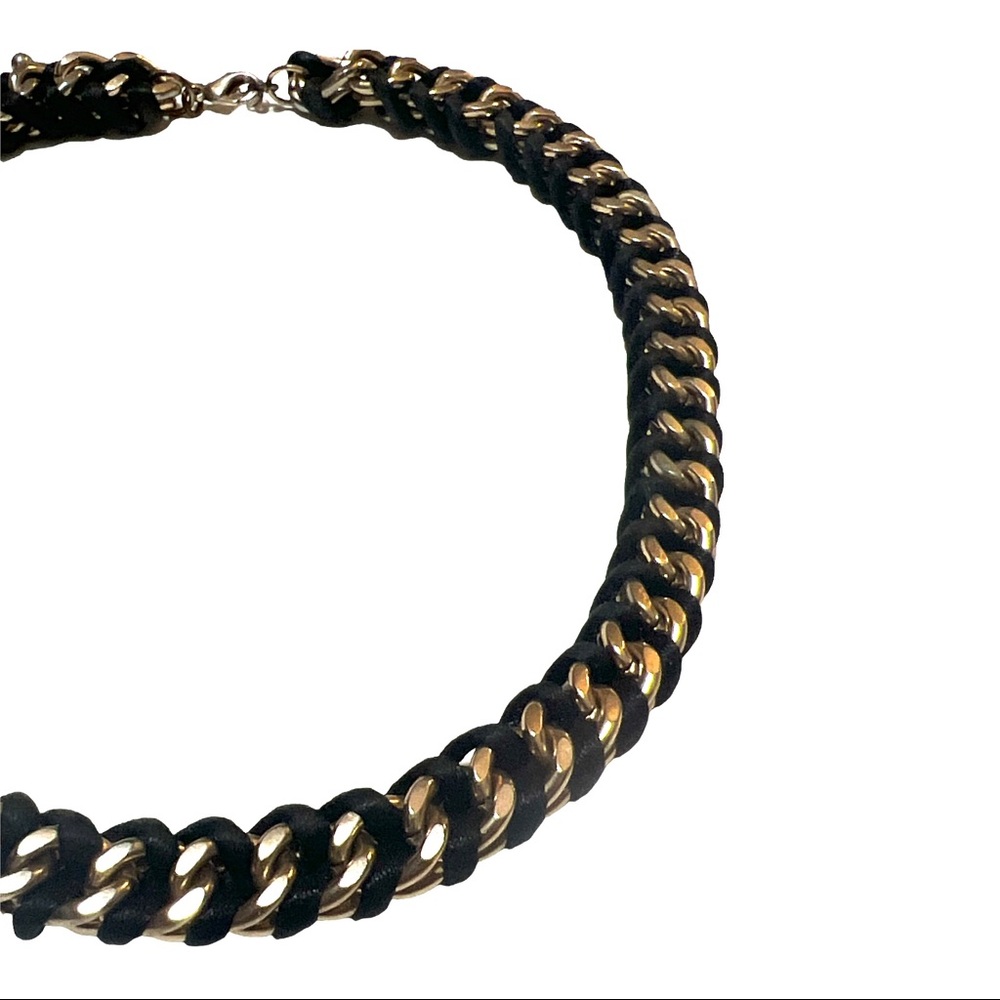 Vintage Heavy Gold and Black Chain Choker Necklace,‎ Vtg Statement Jewelry